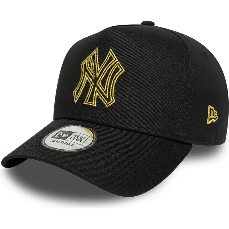 new-era-curved-brim-golden-logo-e-frame-metallic-outline-new-york-yankees-mlb-black-snapback-cap