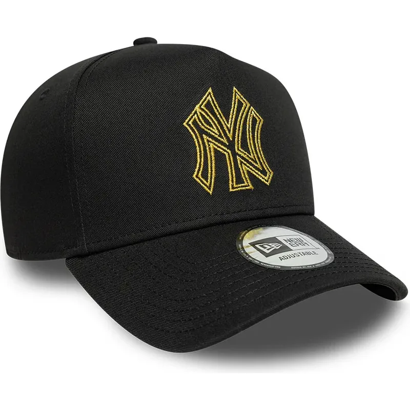 new-era-curved-brim-golden-logo-e-frame-metallic-outline-new-york-yankees-mlb-black-snapback-cap