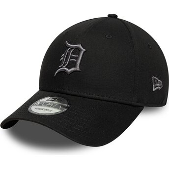 New Era Curved Brim Grey Logo 9FORTY League Essential Detroit Tigers MLB Black Adjustable Cap