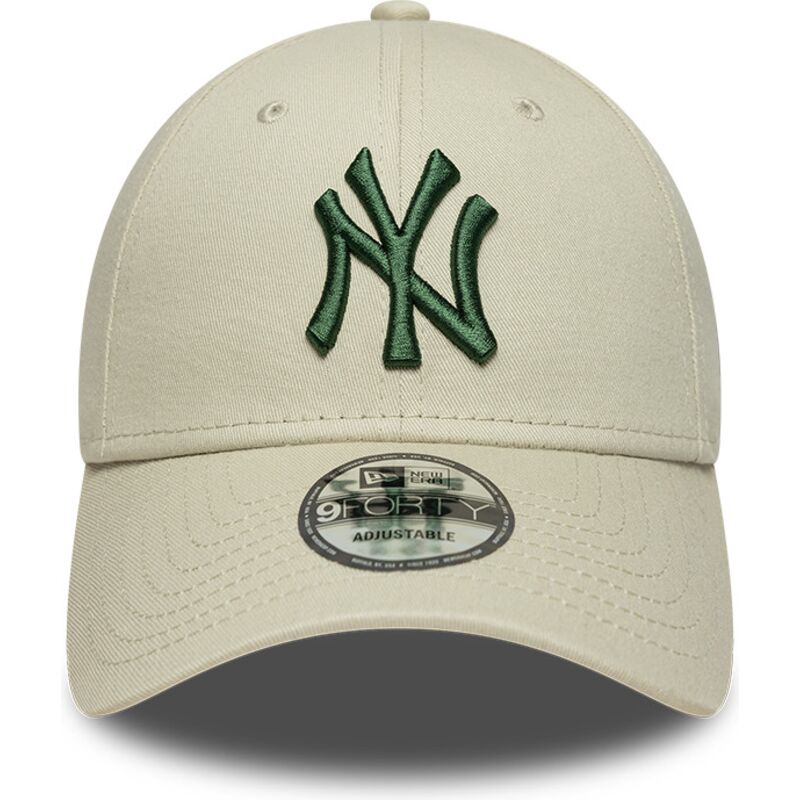new-era-curved-brim-dark-green-logo-9forty-league-essential-new-york-yankees-mlb-beige-adjustable-cap