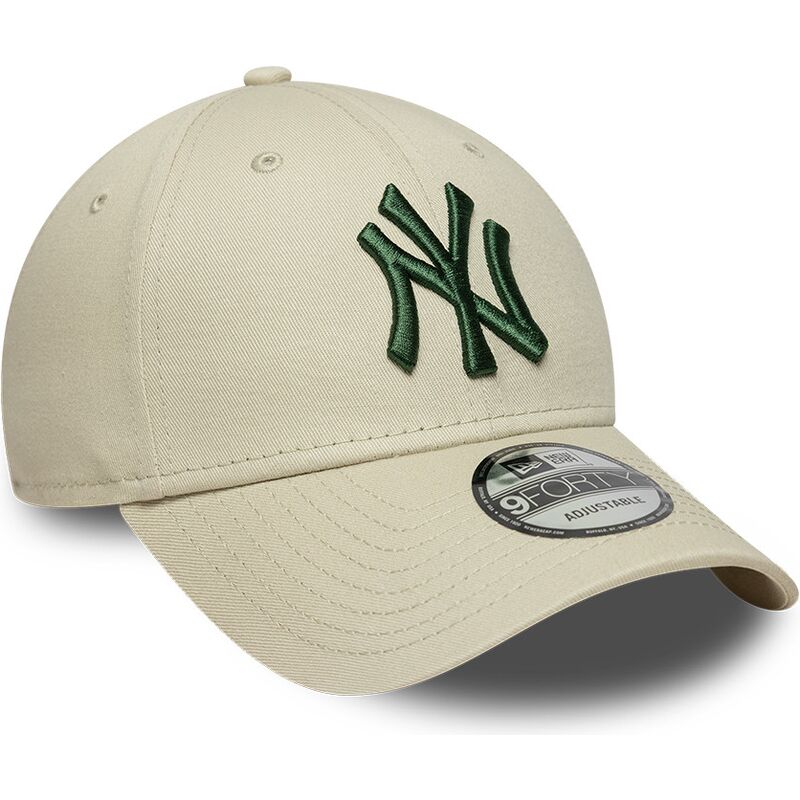 new-era-curved-brim-dark-green-logo-9forty-league-essential-new-york-yankees-mlb-beige-adjustable-cap