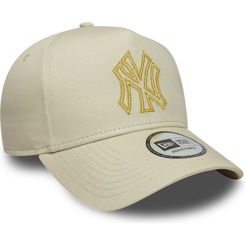 new-era-curved-brim-golden-logo-e-frame-metallic-outline-new-york-yankees-mlb-beige-snapback-cap