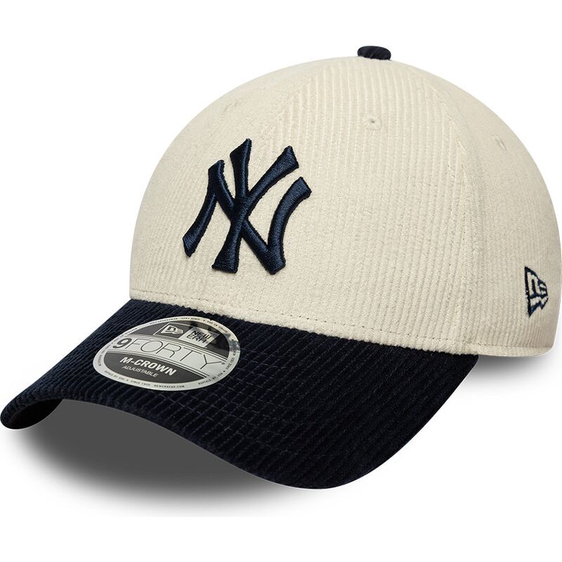 new-era-curved-brim-navy-blue-logo-9forty-m-crown-cord-new-york-yankees-mlb-beige-and-navy-blue-adjustable-cap
