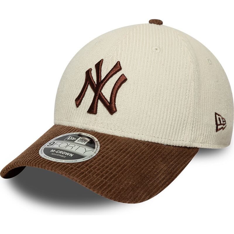 new-era-curved-brim-brown-logo-9forty-m-crown-cord-new-york-yankees-mlb-brown-and-beige-adjustable-cap