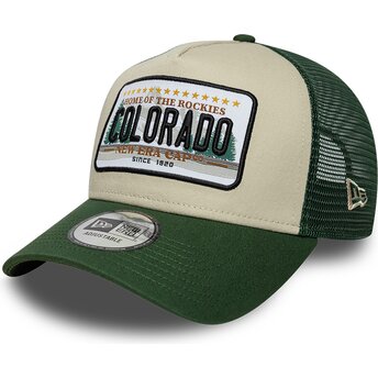 New Era A Frame License Plate Colorado Green and Beige Trucker Hat