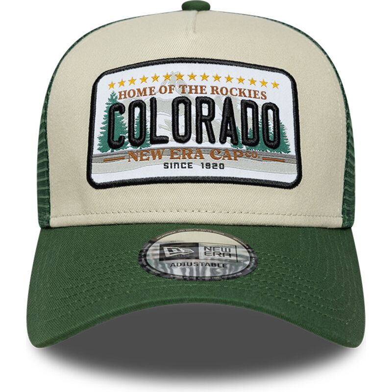 new-era-a-frame-license-plate-colorado-green-and-beige-trucker-hat