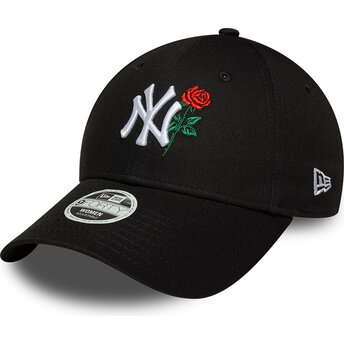 New Era Curved Brim Women 9FORTY Flower Icon New York Yankees MLB Black Adjustable Cap