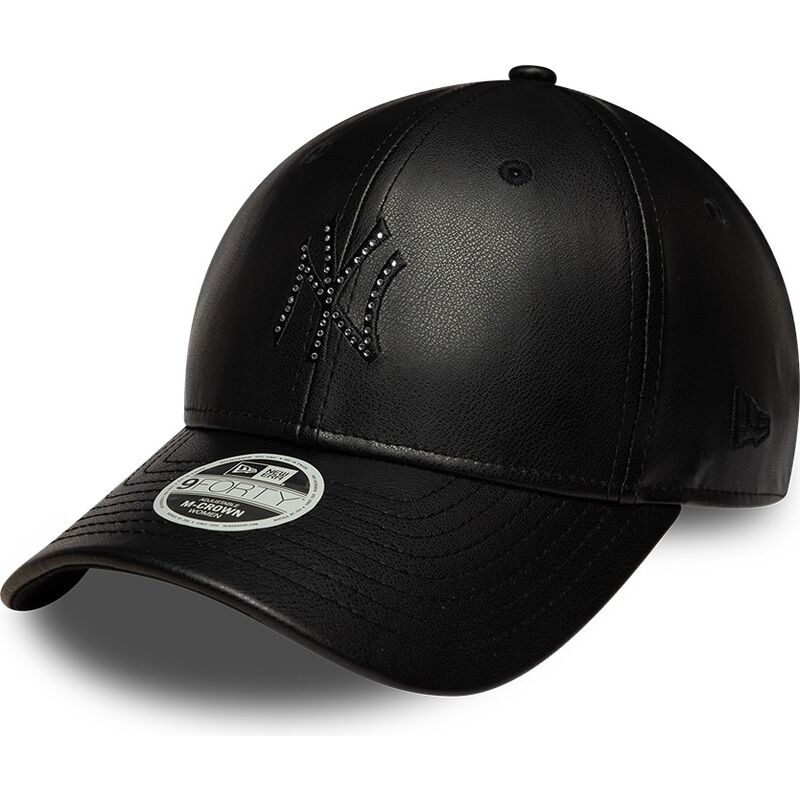 new-era-curved-brim-women-black-logo-9forty-m-crown-pu-diamante-new-york-yankees-mlb-black-snapback-cap