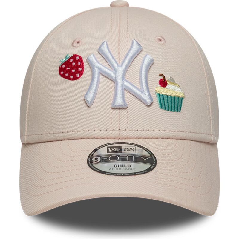 new-era-curved-brim-youth-9forty-food-icon-cupcake-new-york-yankees-mlb-pink-adjustable-cap