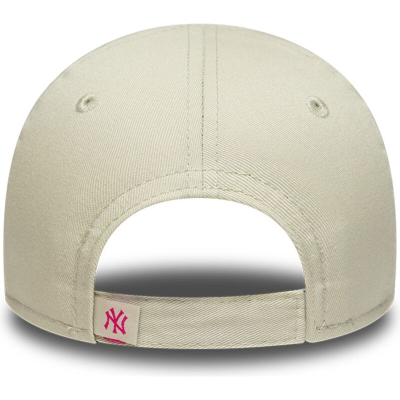 new-era-curved-brim-youth-pink-logo-9forty-dino-icon-new-york-yankees-mlb-beige-adjustable-cap