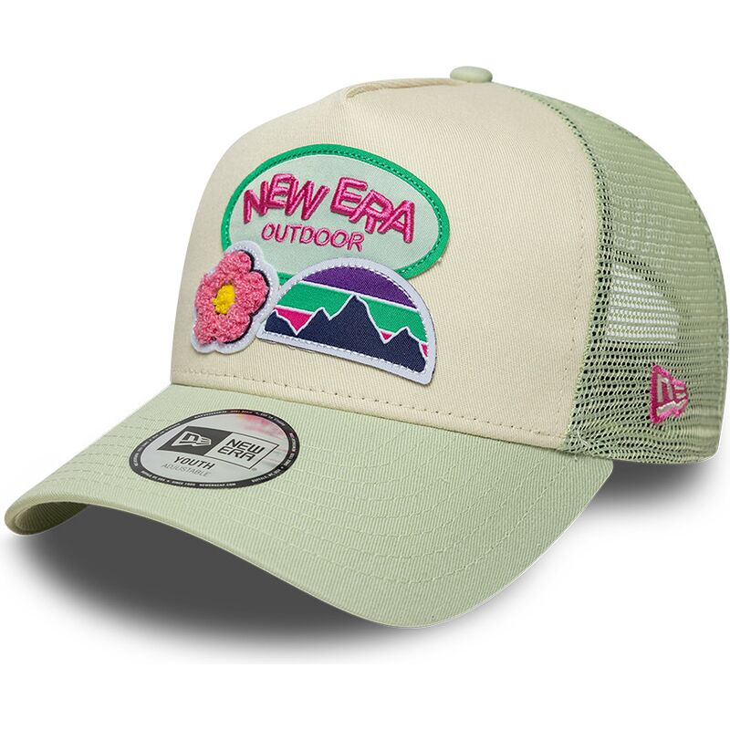 new-era-youth-a-frame-outdoor-green-and-beige-trucker-hat