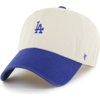 47 Brand Curved Brim Clean Up Base Runner Two Tone Los Angeles Dodgers MLB Beige and Blue Adjustable Cap