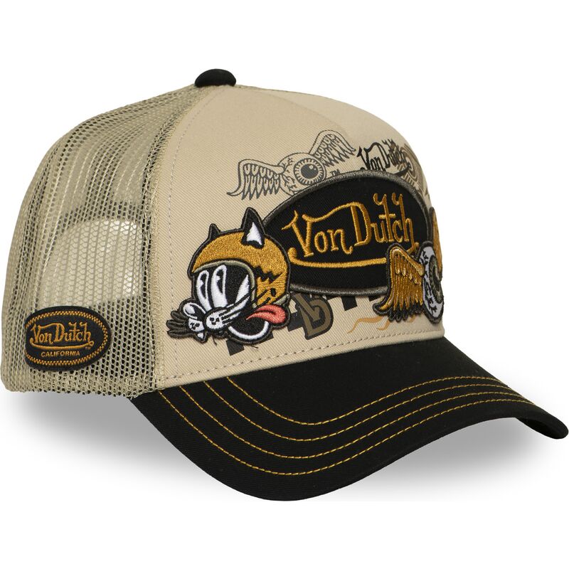 von-dutch-patches19-beige-and-black-trucker-hat von-dutch-patches19-beige-and-black-trucker-hat