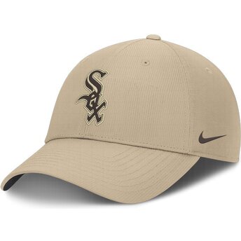 Nike Curved Brim Brown Logo Club Structured Uv Poly Ripstop Chicago White Sox MLB Beige Adjustable Cap