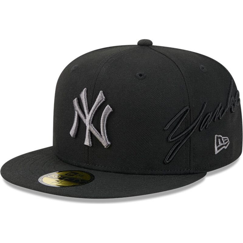 new-era-flat-brim-grey-logo-59fifty-side-script-new-york-yankees-mlb-black-fitted-cap new-era-flat-brim-grey-logo-59fifty-side-script-new-york-yankees-mlb-black-fitted-cap