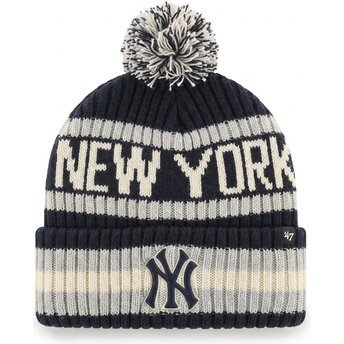 47 Brand Bering Cuff Knit New York Yankees MLB Navy Blue Beanie with Pompom