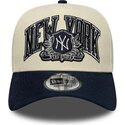 new-era-curved-brim-e-frame-wordmark-suede-new-york-yankees-mlb-beige-and-navy-blue-snapback-cap