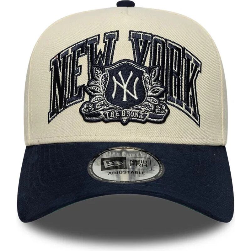 new-era-curved-brim-e-frame-wordmark-suede-new-york-yankees-mlb-beige-and-navy-blue-snapback-cap