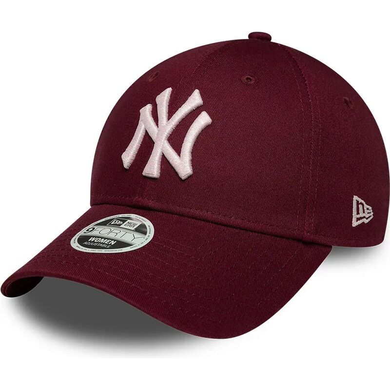 new-era-curved-brim-women-pink-logo-9forty-metallic-logo-new-york-yankees-mlb-red-adjustable-cap
