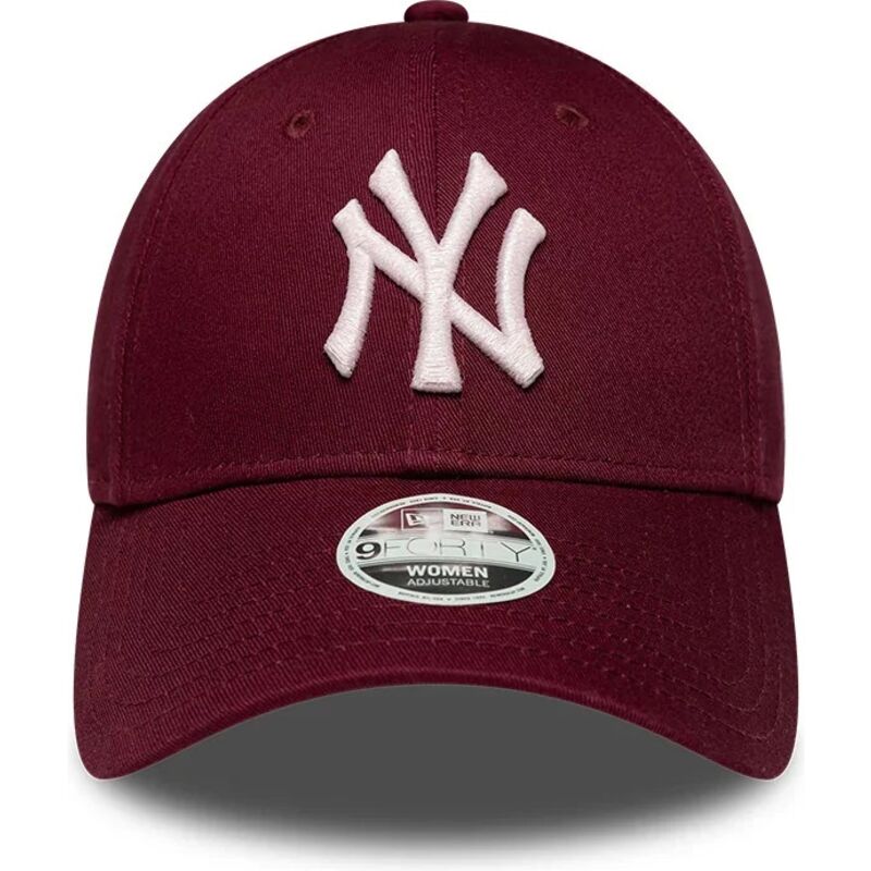 new-era-curved-brim-women-pink-logo-9forty-metallic-logo-new-york-yankees-mlb-red-adjustable-cap
