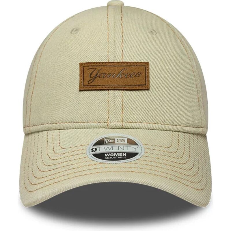 new-era-curved-brim-brown-logo-9twenty-denim-new-york-yankees-mlb-beige-adjustable-cap