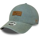 new-era-curved-brim-women-brown-logo-9twenty-denim-los-angeles-dodgers-mlb-blue-adjustable-cap