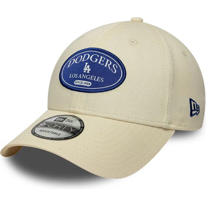 new-era-curved-brim-blue-logo-9forty-patch-los-angeles-dodgers-mlb-cream-adjustable-cap