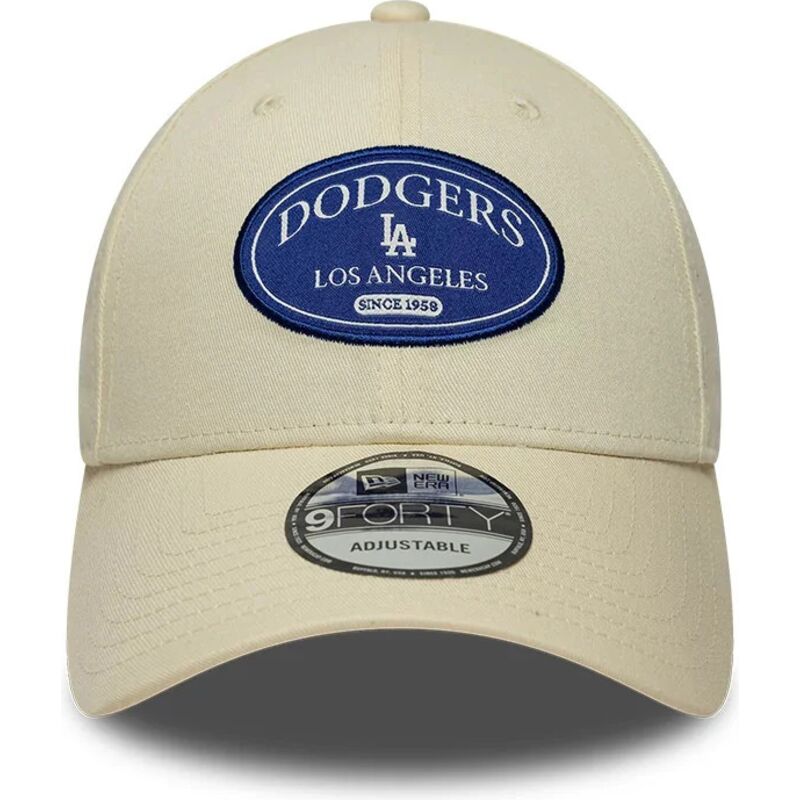 new-era-curved-brim-blue-logo-9forty-patch-los-angeles-dodgers-mlb-cream-adjustable-cap
