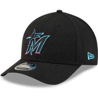 New Era Curved Brim 9FORTY M-Crown Player Replica Miami Marlins MLB Black Snapback Cap