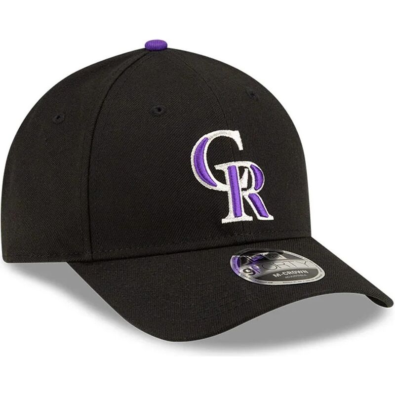 new-era-curved-brim-purple-logo-9forty-m-crown-player-replica-colorado-rockies-mlb-black-snapback-cap