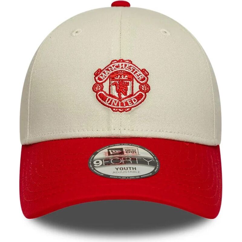 new-era-curved-brim-youth-9forty-contrast-manchester-united-football-club-premier-league-beige-and-red-adjustable-cap