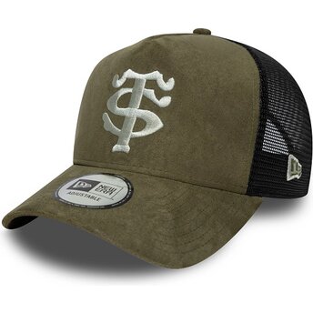 New Era E Frame Faux Suede Stade Toulousain Top 14 Green and Black Trucker Hat