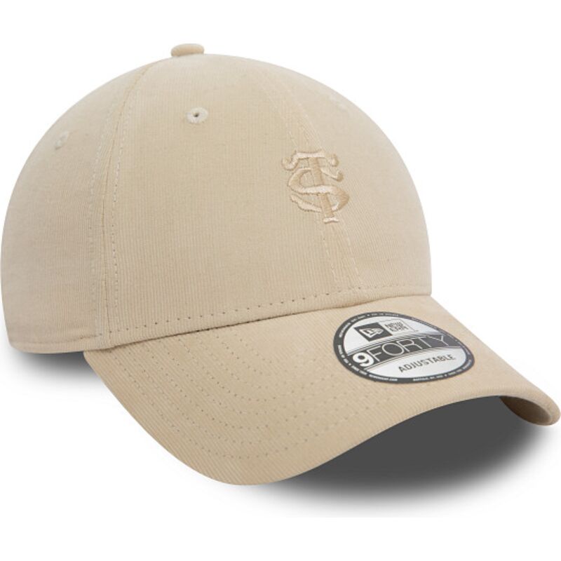 new-era-curved-brim-9forty-baby-cord-stade-toulousain-top-14-beige-adjustable-cap-with-beige-logo