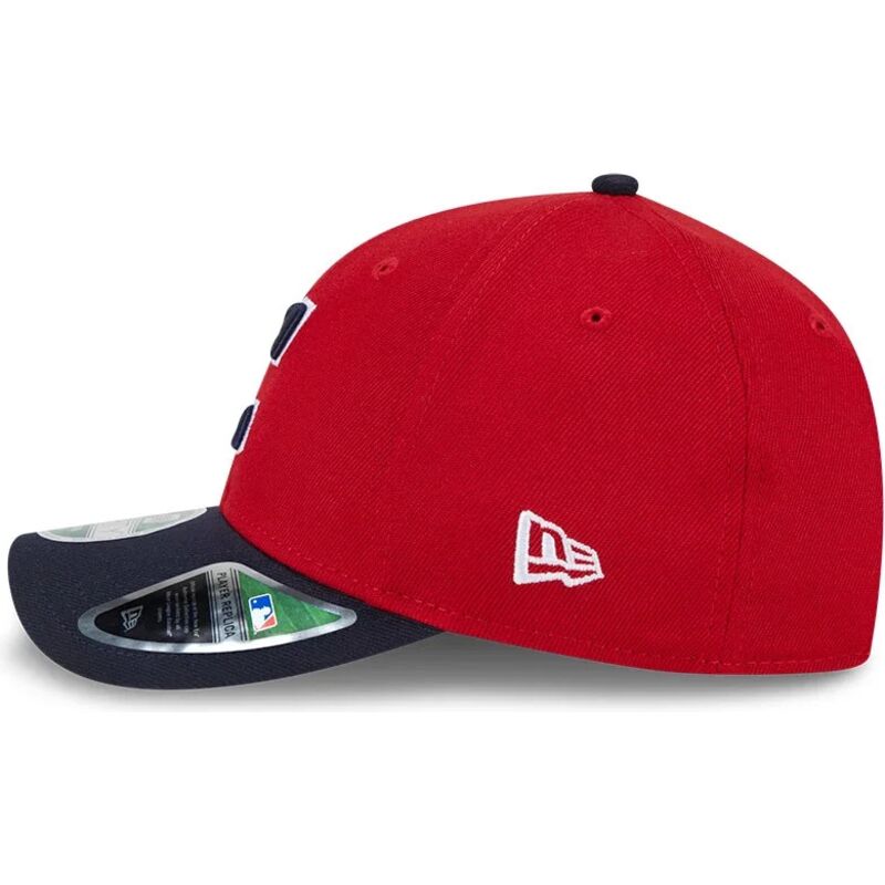 new-era-curved-brim-9forty-m-crown-player-replica-cleveland-guardians-mlb-red-and-navy-blue-snapback-cap