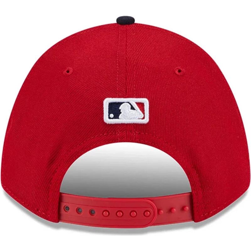 new-era-curved-brim-9forty-m-crown-player-replica-cleveland-guardians-mlb-red-and-navy-blue-snapback-cap