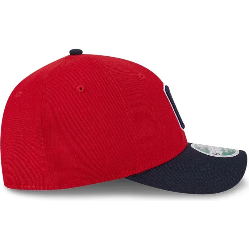 new-era-curved-brim-9forty-m-crown-player-replica-cleveland-guardians-mlb-red-and-navy-blue-snapback-cap