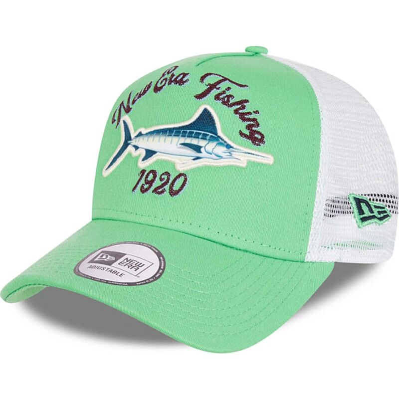 new-era-a-frame-fishing-green-and-white-trucker-hat
