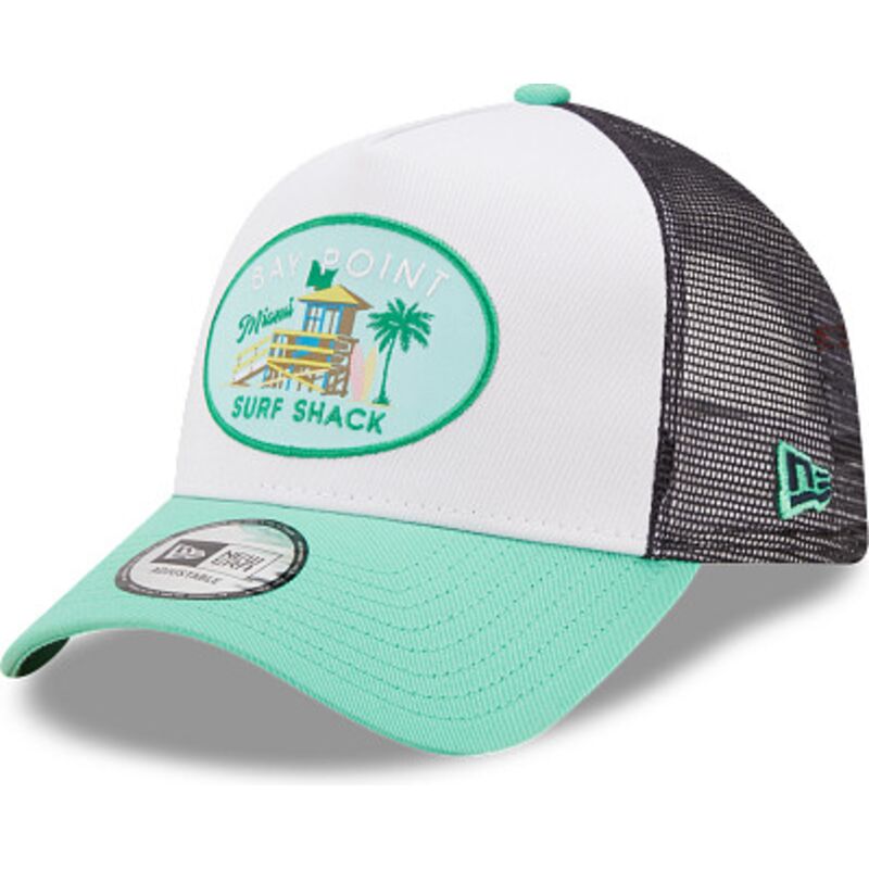 new-era-a-frame-location-miami-green-and-white-trucker-hat