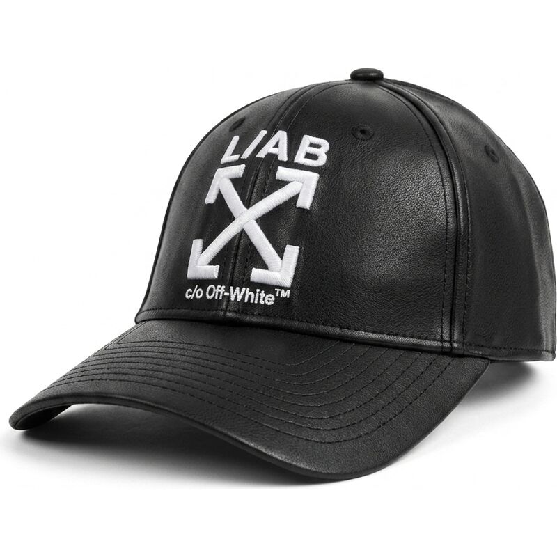 l-ab-c-o-off-white-curved-brim-clamp-arrows-pu-leather-black-adjustable-cap l-ab-c-o-off-white-curved-brim-clamp-arrows-pu-leather-black-adjustable-cap