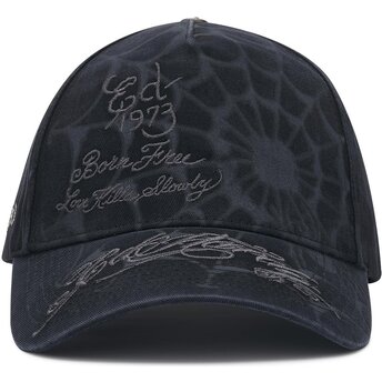 Ed Hardy Curved Brim Spiderweb Black Snapback Cap