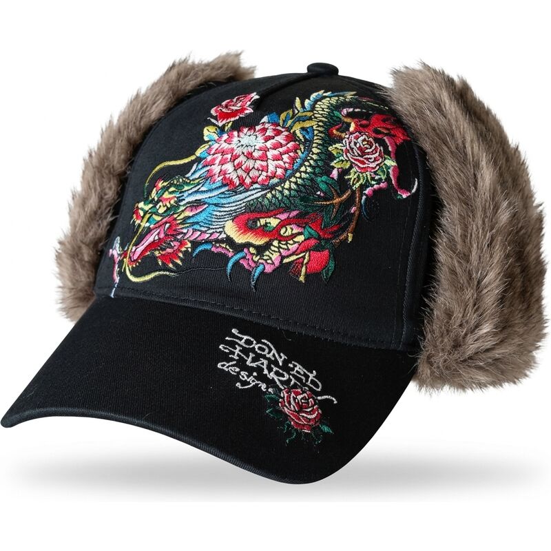 ed-hardy-curved-brim-crawling-dragon-trapper-black-fitted-cap