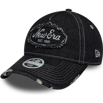 New Era Curved Brim Women 9TWENTY A Frame Distress Black Adjustable Cap