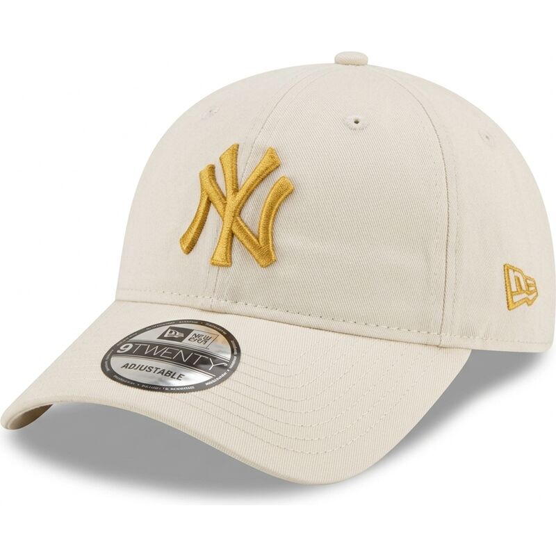new-era-curved-brim-golden-logo-9twenty-league-essential-new-york-yankees-mlb-beige-adjustable-cap
