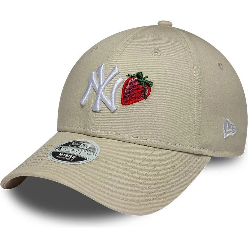 new-era-curved-brim-women-9forty-fruit-icon-strawberry-new-york-yankees-mlb-beige-adjustable-cap