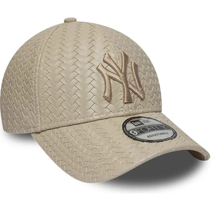 new-era-curved-brim-9forty-pu-weave-new-york-yankees-mlb-beige-adjustable-cap-with-beige-logo new-era-curved-brim-9forty-pu-weave-new-york-yankees-mlb-beige-adjustable-cap-with-beige-logo