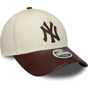 new-era-curved-brim-women-9forty-m-crown-fabric-mix-new-york-yankees-mlb-beige-and-brown-adjustable-cap