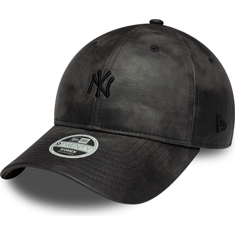 new-era-curved-brim-women-black-logo-9twenty-washed-pu-new-york-yankees-mlb-black-adjustable-cap