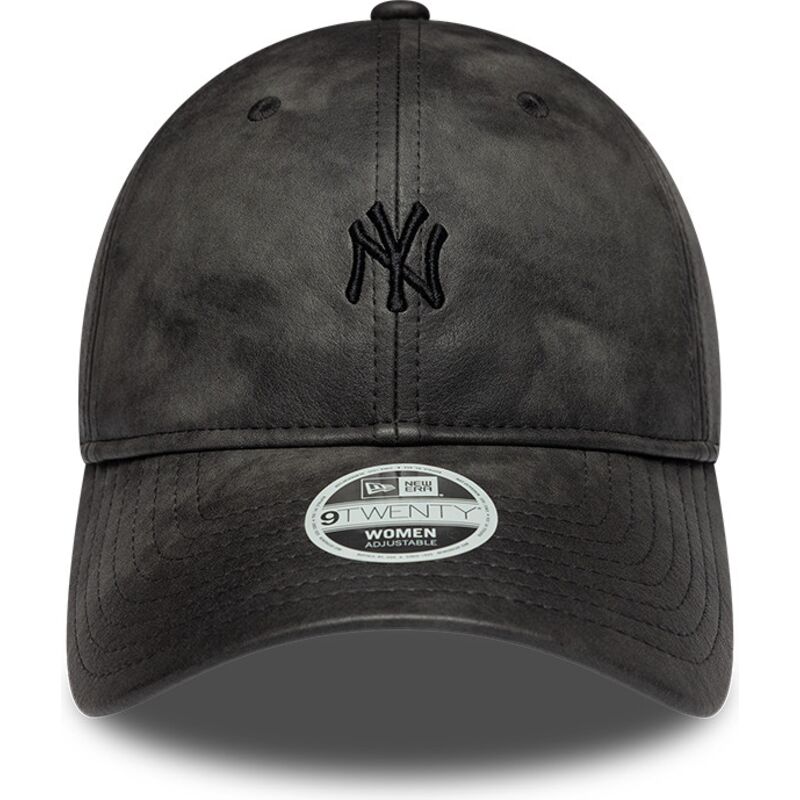 new-era-curved-brim-women-black-logo-9twenty-washed-pu-new-york-yankees-mlb-black-adjustable-cap