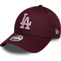 new-era-curved-brim-women-pink-logo-9forty-metallic-los-angeles-dodgers-mlb-maroon-adjustable-cap