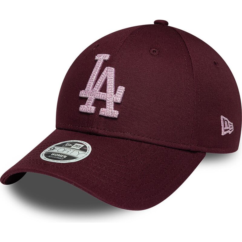 new-era-curved-brim-women-pink-logo-9forty-metallic-los-angeles-dodgers-mlb-maroon-adjustable-cap